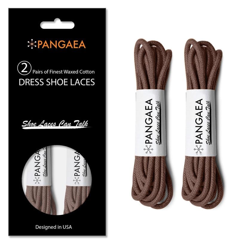 PANGAEA [2 Pairs] Pack Waxed Round Oxford Shoe Laces for Dress Shoes Chukka 3/32Inch Thin, #02 Brown, 39in (100cm) - Image 3